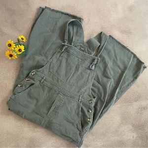 Aerie Wide Leg Soft Green Overalls Cotton Dungarees Large EUC